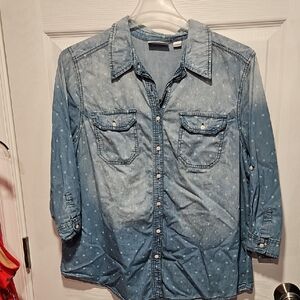 Avenue Light Blue Polka Dot Denim Shirt